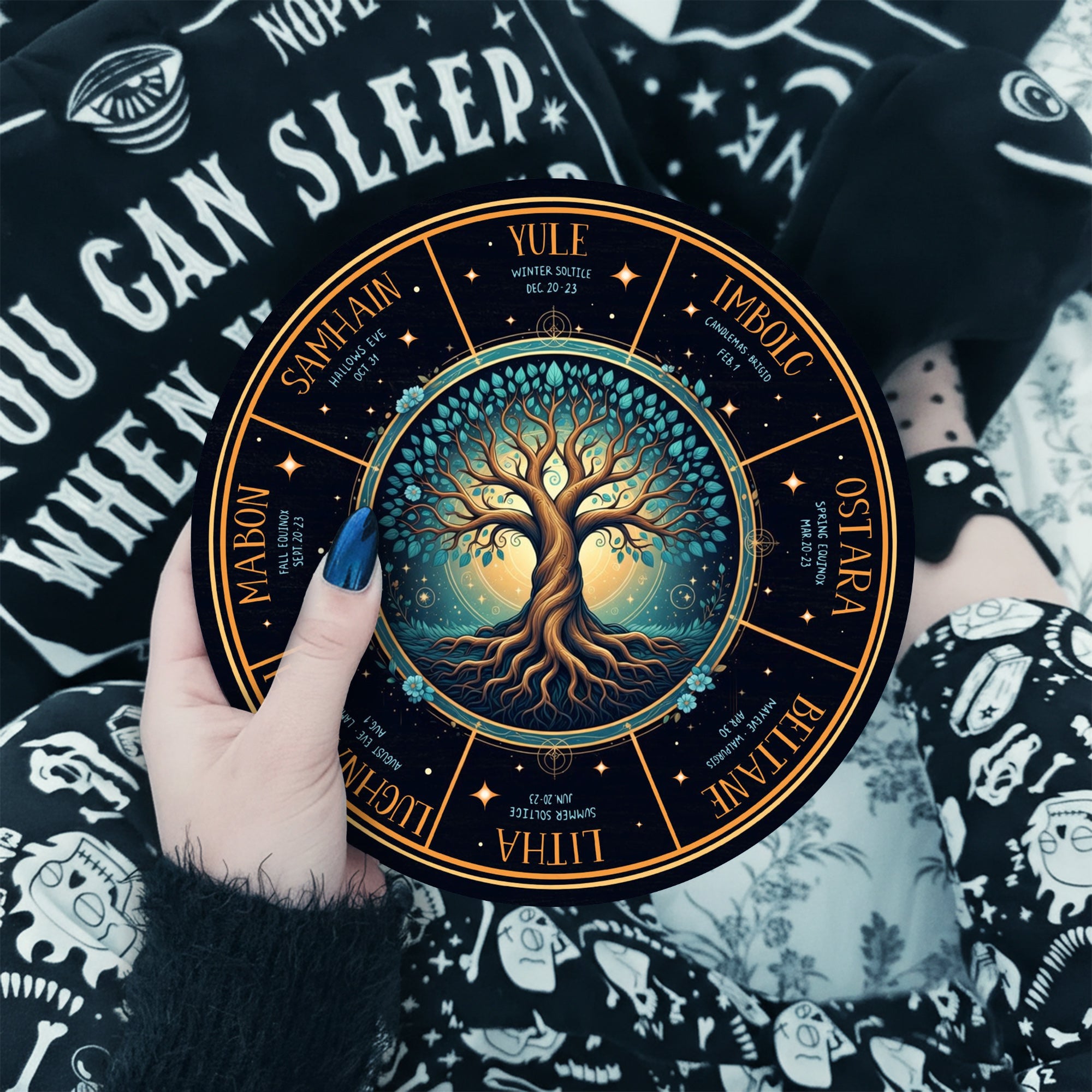 Blue Tree Wheel of the Year Wooden Pagan Wall Art