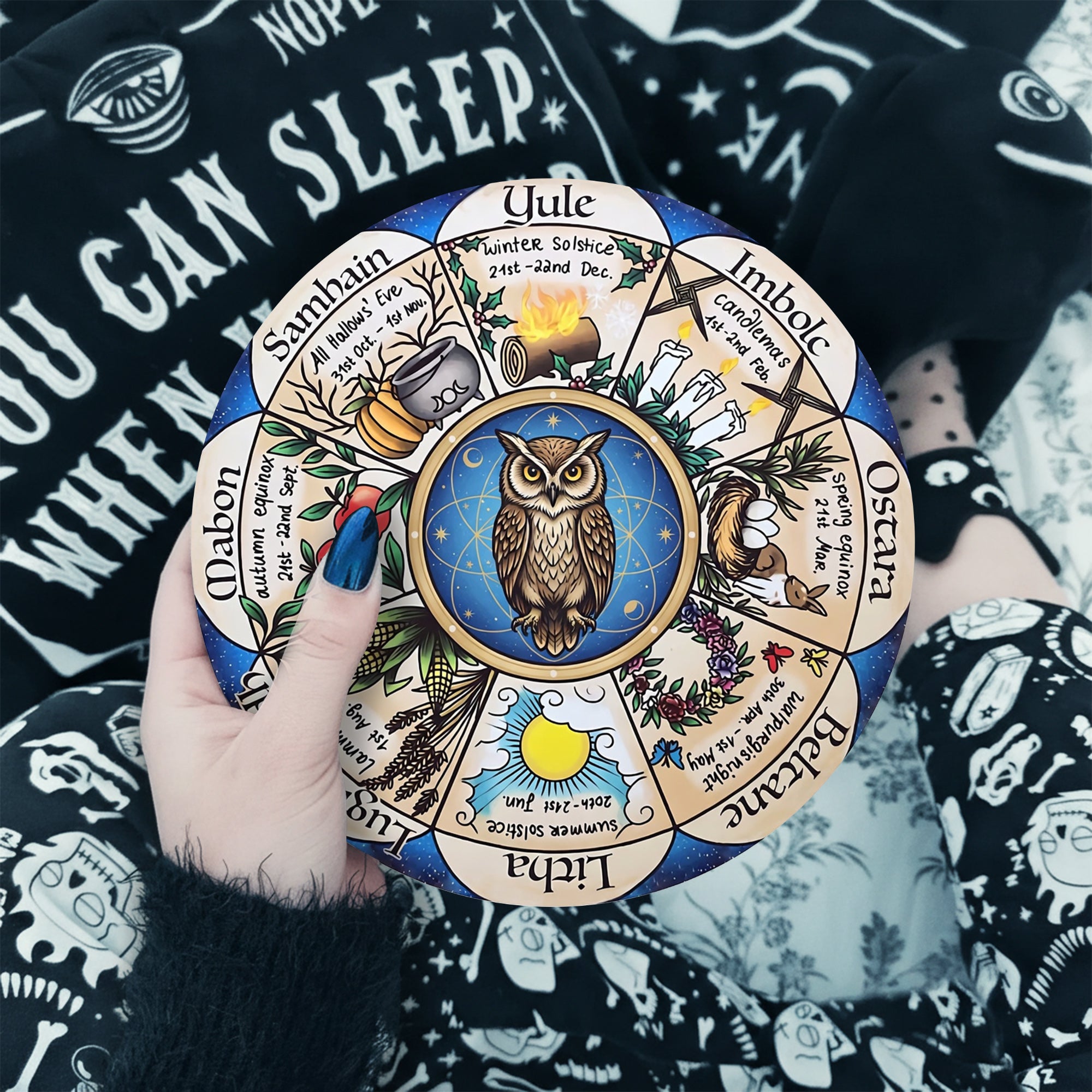 Owl Herbal Wheel of the Year Wooden Pagan Wall Decor