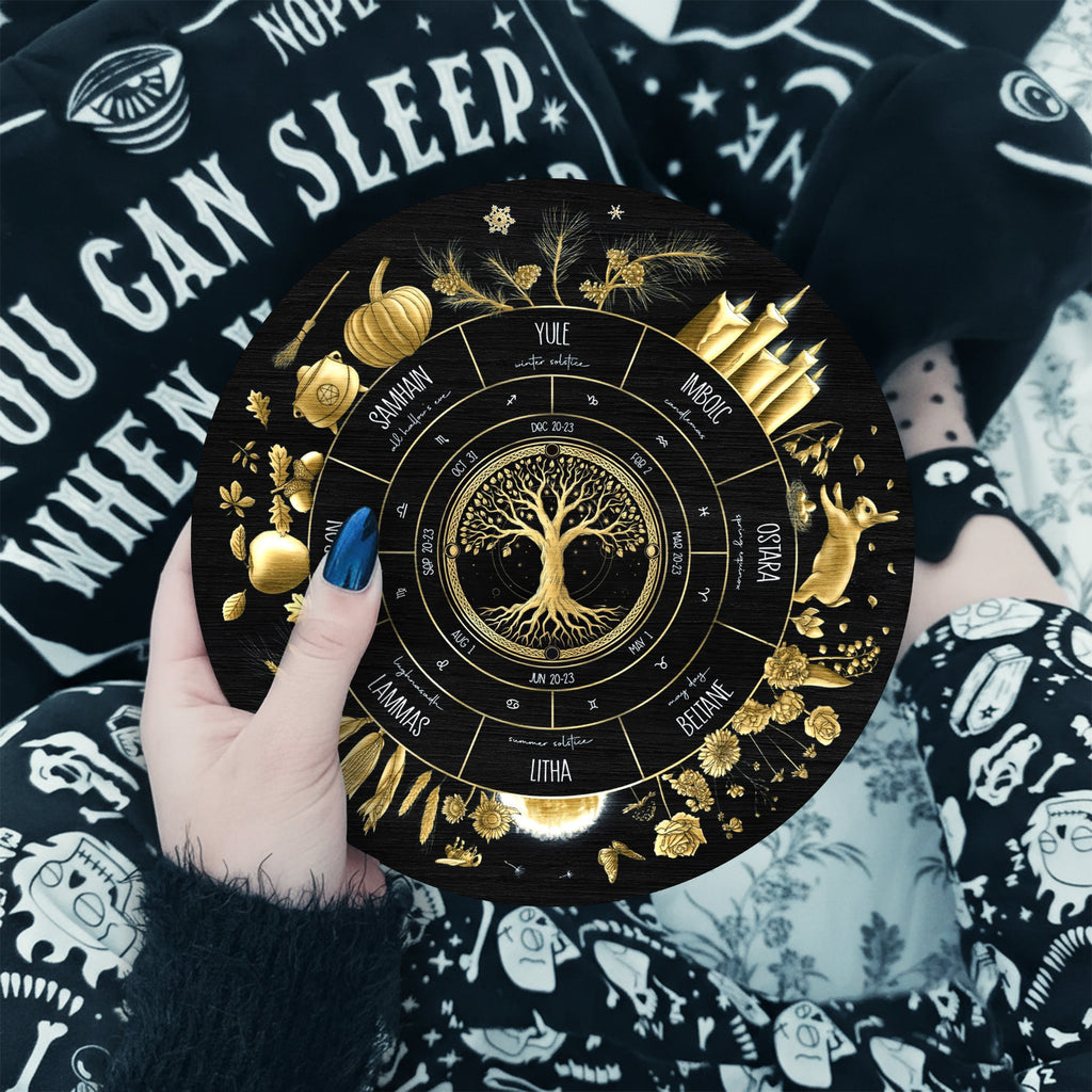 Golden Nature Wheel of the Year Wooden Pagan Wall Decor