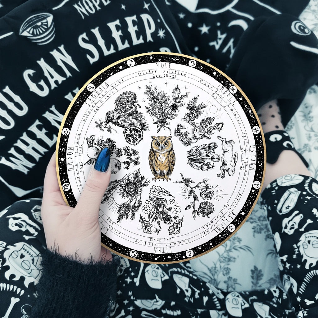 Owl Vintage Wheel of the Year Wooden Wall Art