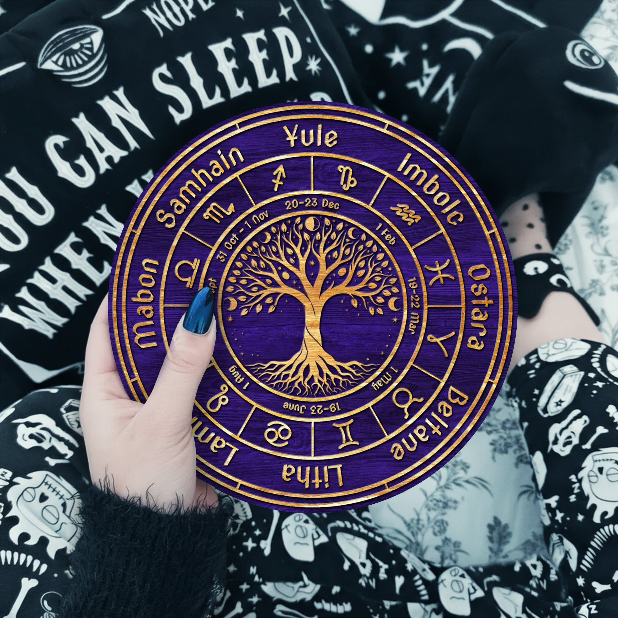 Purple Tree Wheel of the Year Wooden Pagan Wall Decor