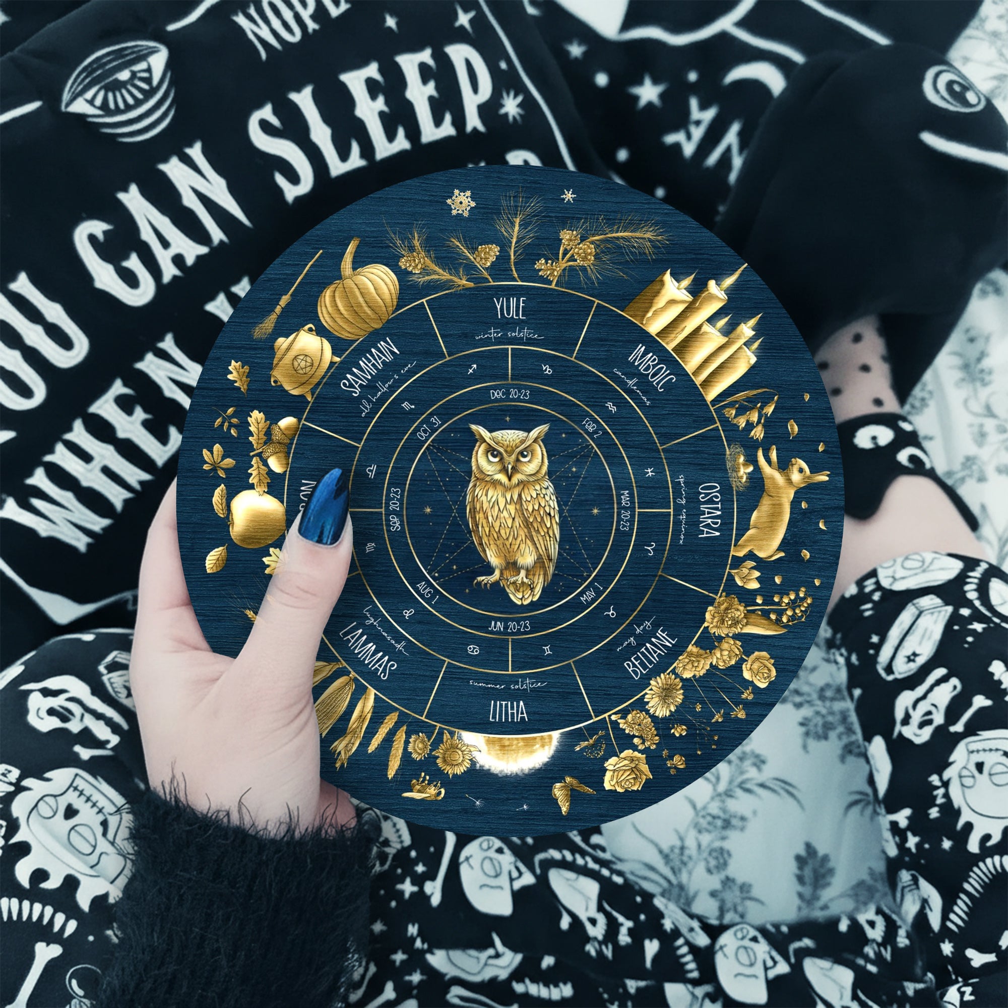 Blue Owl Wheel of the Year Wooden Pagan Wall Decor