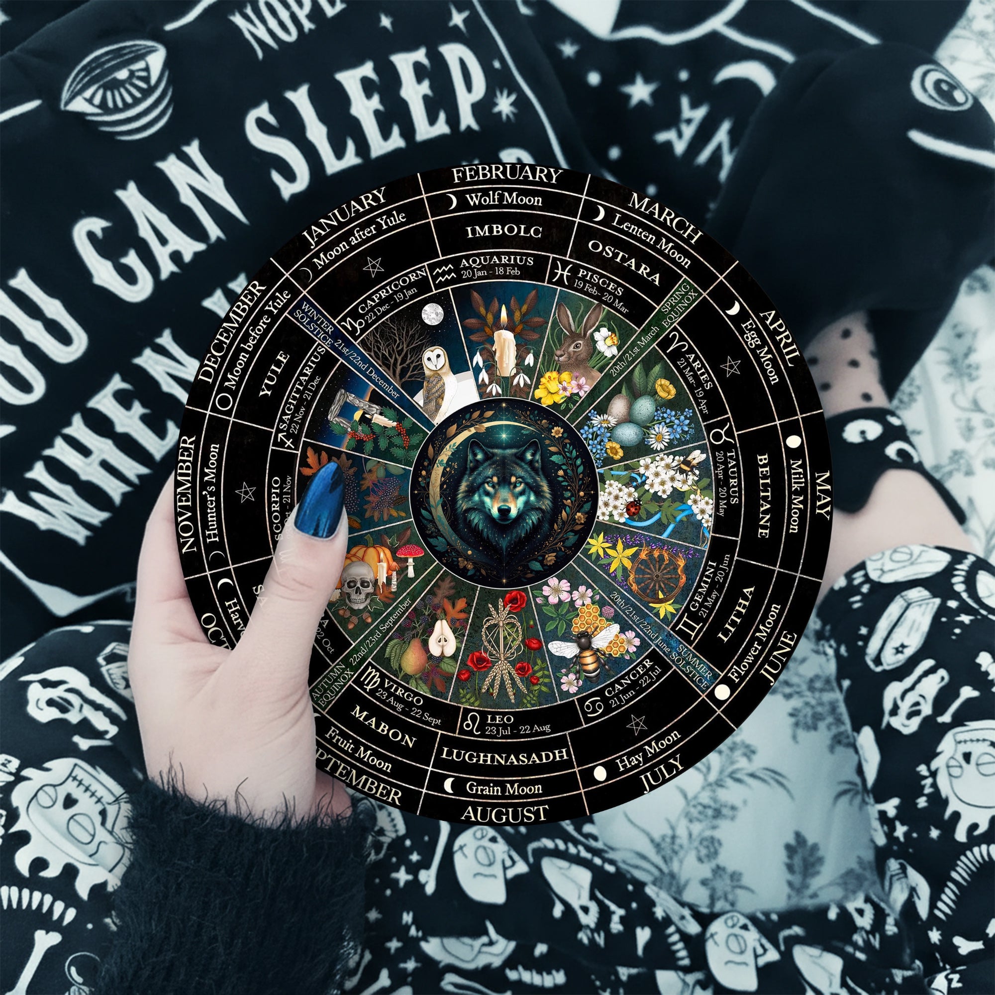 Wolf Seasonal Wheel of the Year Wooden Pagan Decor