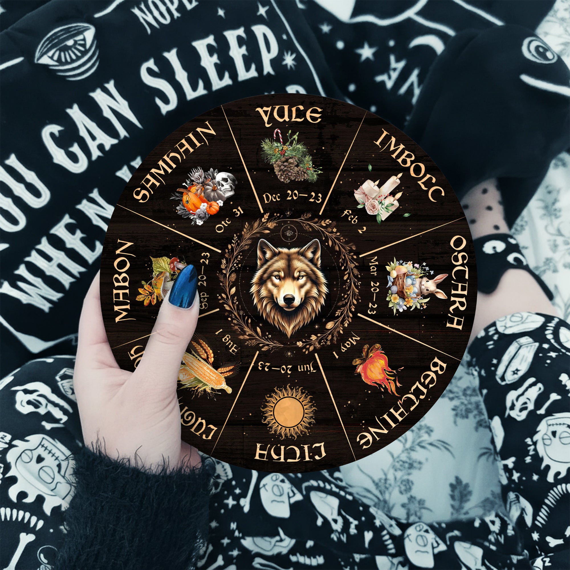 Wolf Seasonal Wheel of the Year Wooden Pagan Wall Art