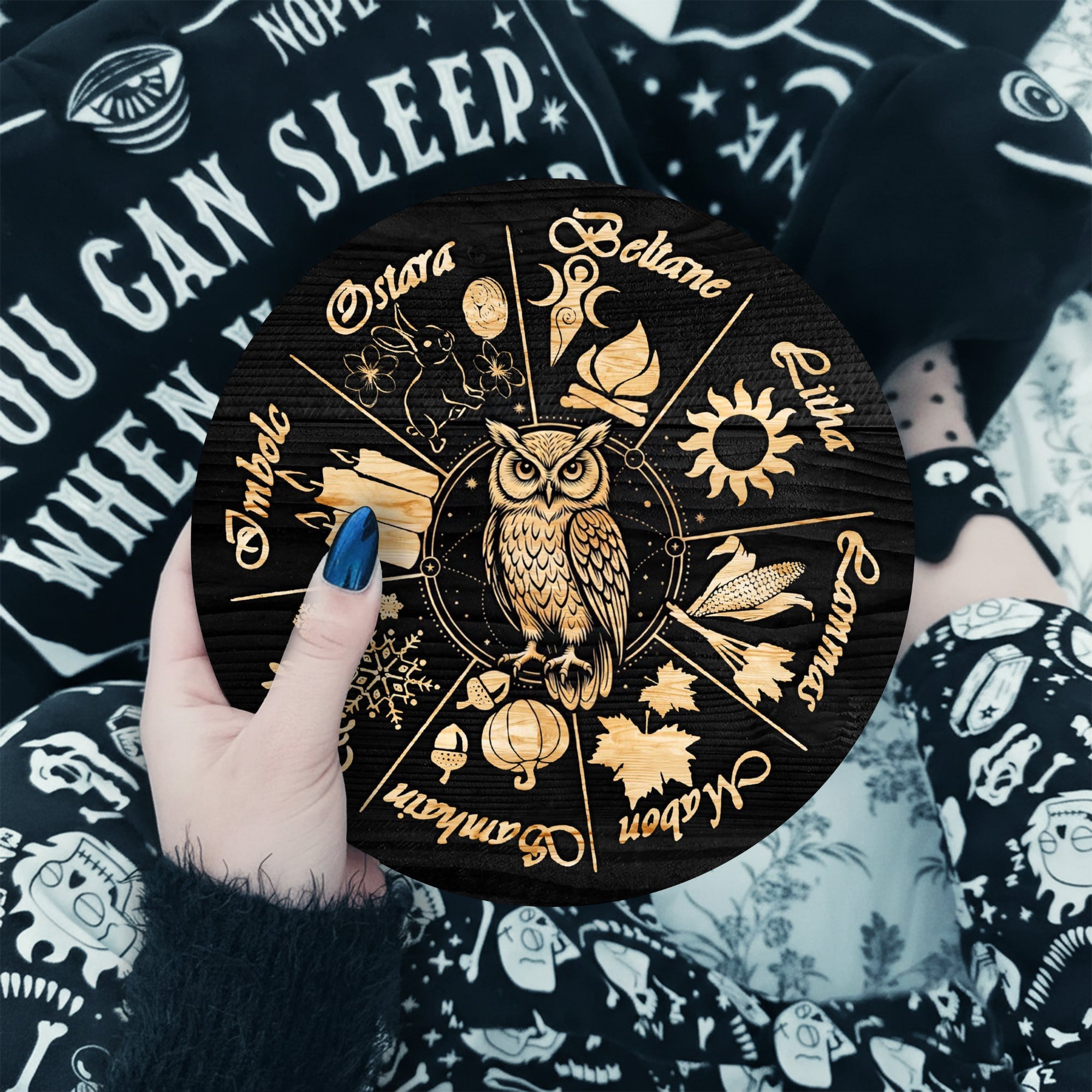 Owl Seasonal Wheel of the Year Wooden Pagan Wall Decor