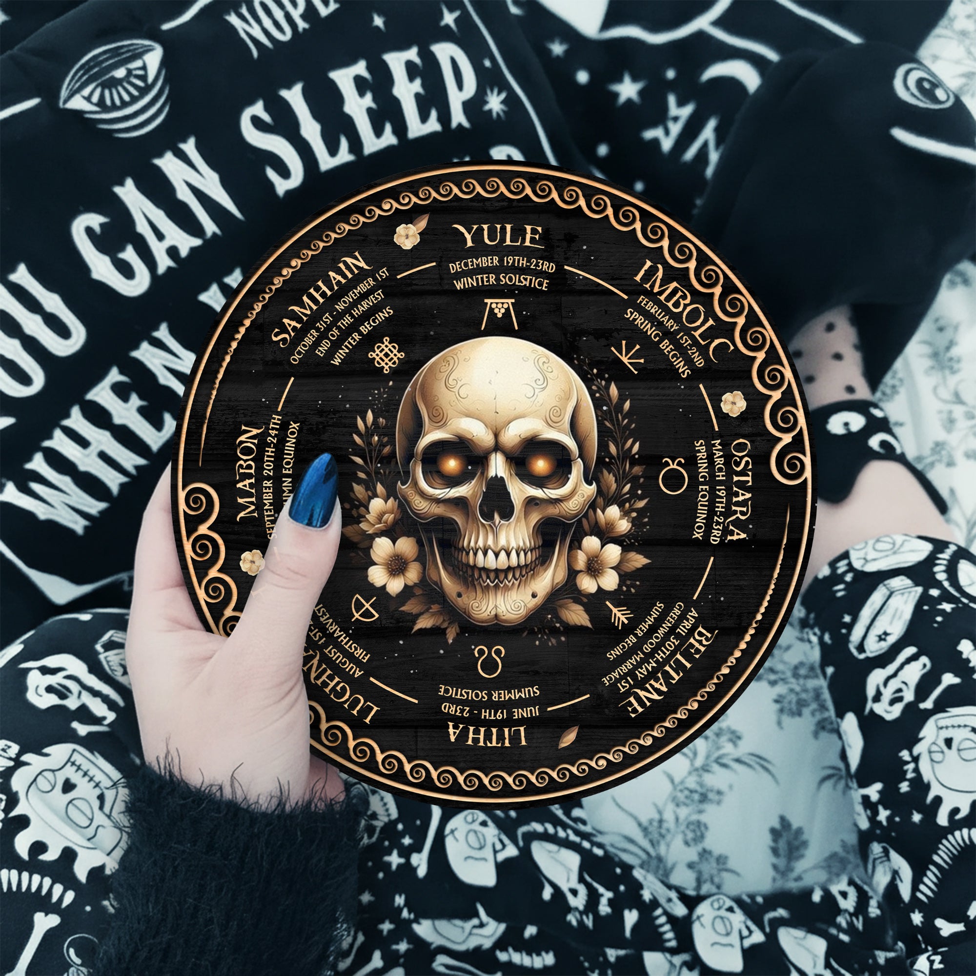 Skull Wheel of the Year Wooden Gothic Pagan Decor