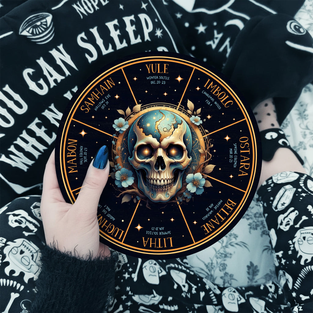Skull Moon Wheel of the Year Wooden Gothic Wall Art
