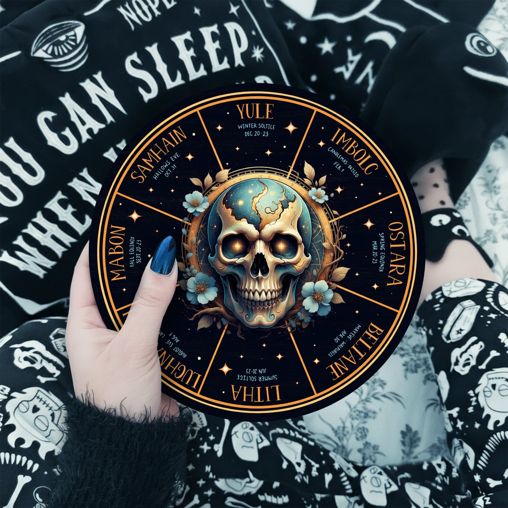 Skull Moon Wheel of the Year Wooden Gothic Wall Art