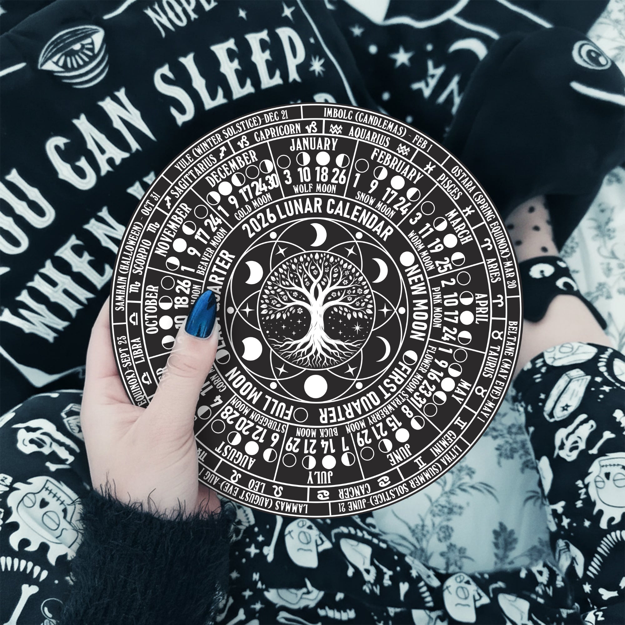 Lunar Calendar Wheel Wooden Pagan Wall Decor