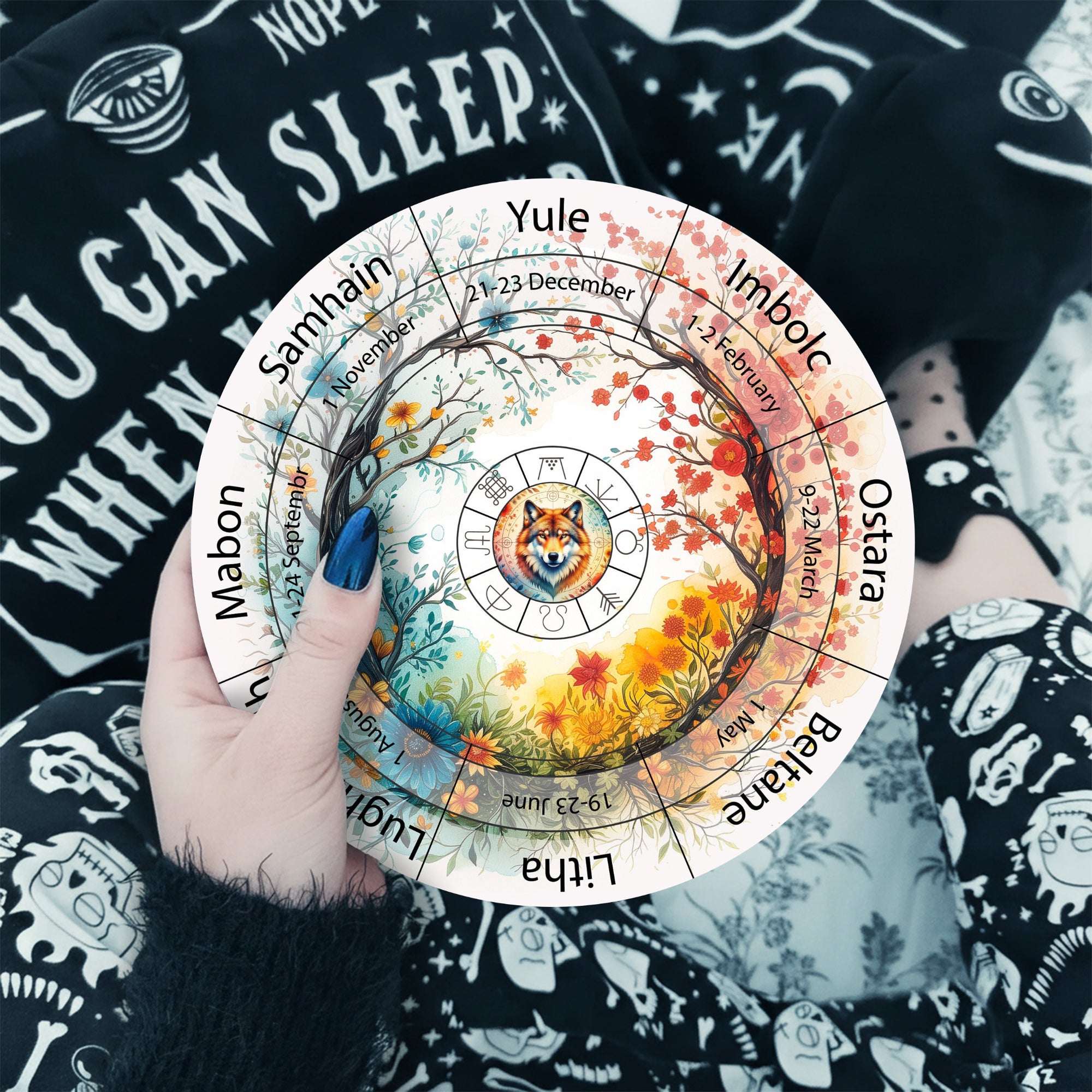 Colorful Owl Wheel of the Year Wooden Pagan Wall Art