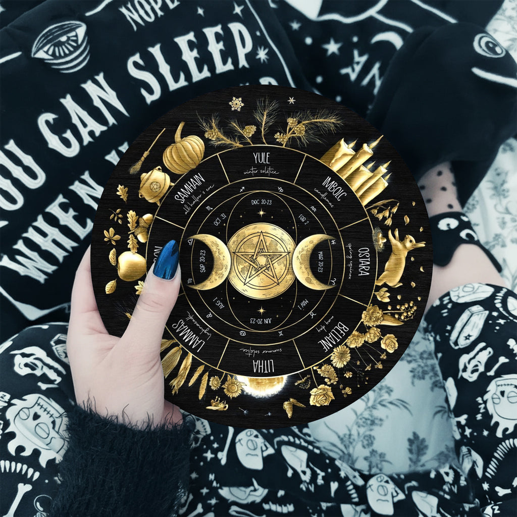 Gold Mystic Wheel of the Year Wooden Pagan Wall Decor