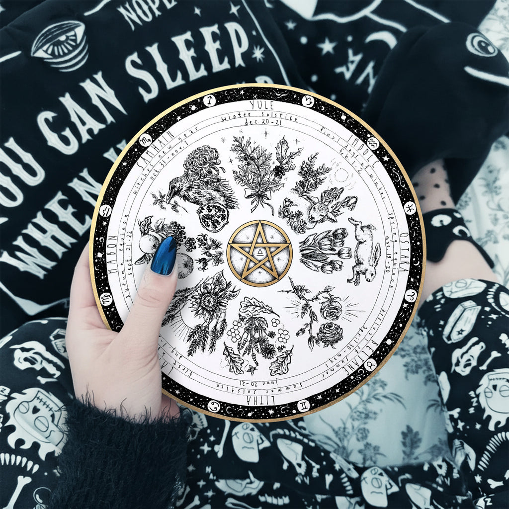 Pentagram Vintage Wheel of the Year Wooden Wiccan Art