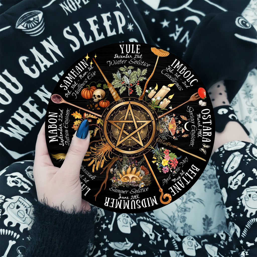 Pentagram Dark Seasonal Wheel of the Year Wooden Wiccan Art