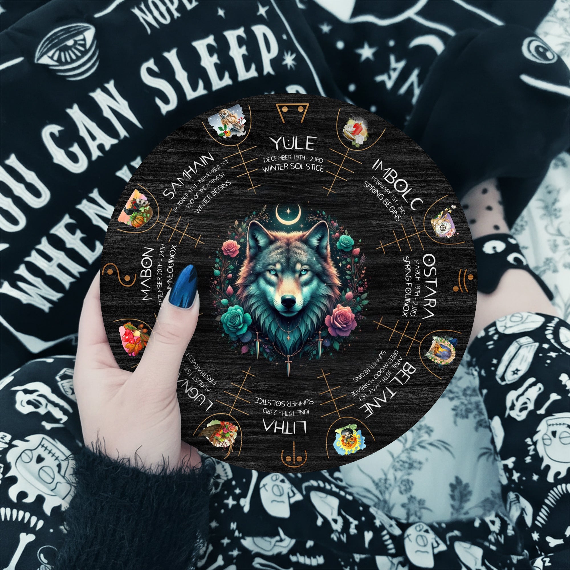 Mystic Wolf Wheel of the Year Wooden Pagan Wall Decor