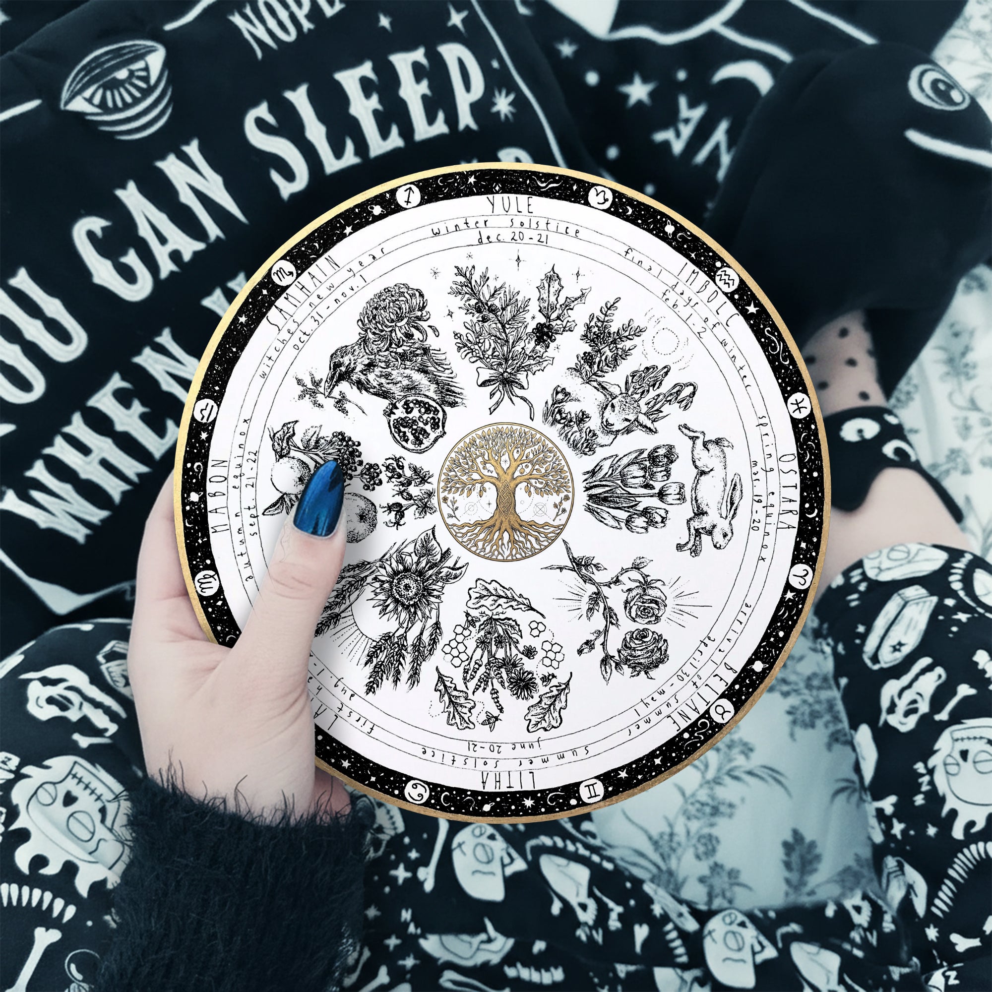 Vintage Botanical Wheel of the Year Wooden Wall Art