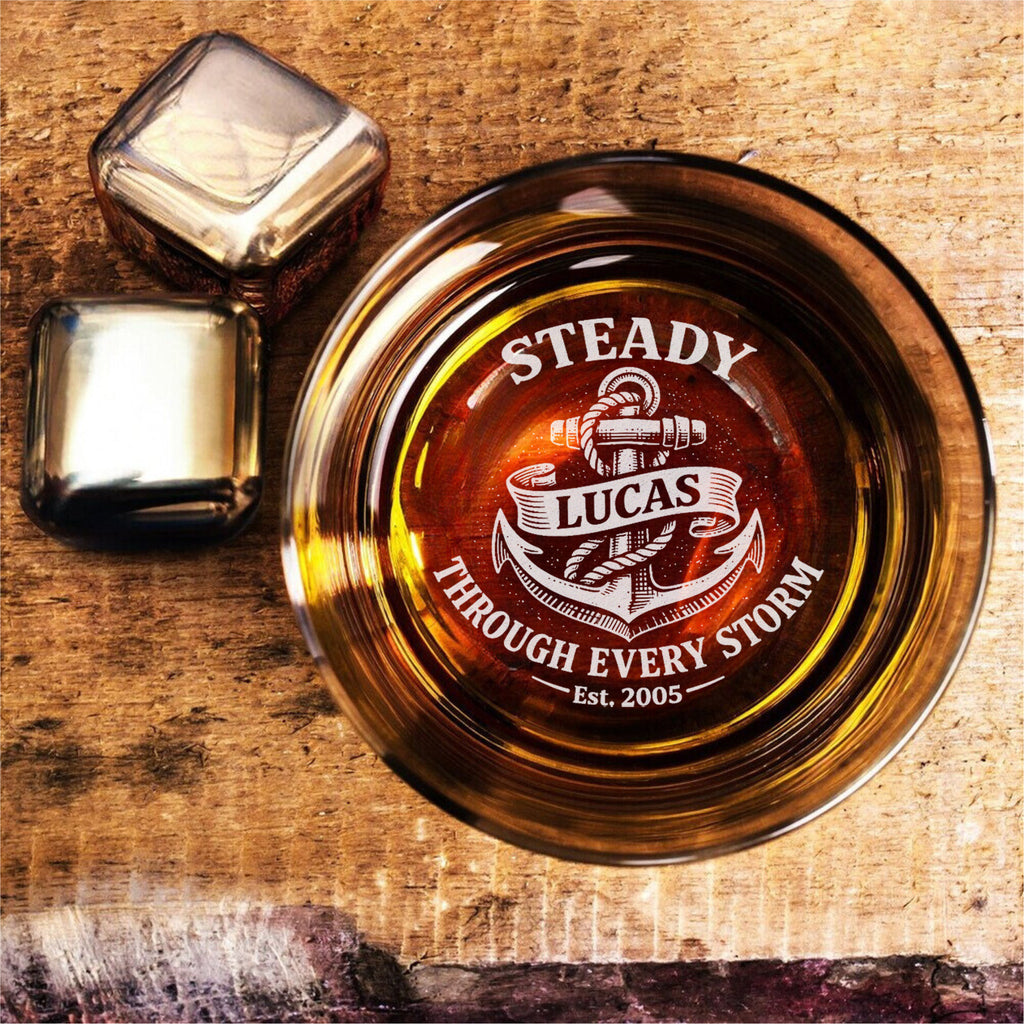 Personalized Whiskey Glass – Steady Through Every Storm