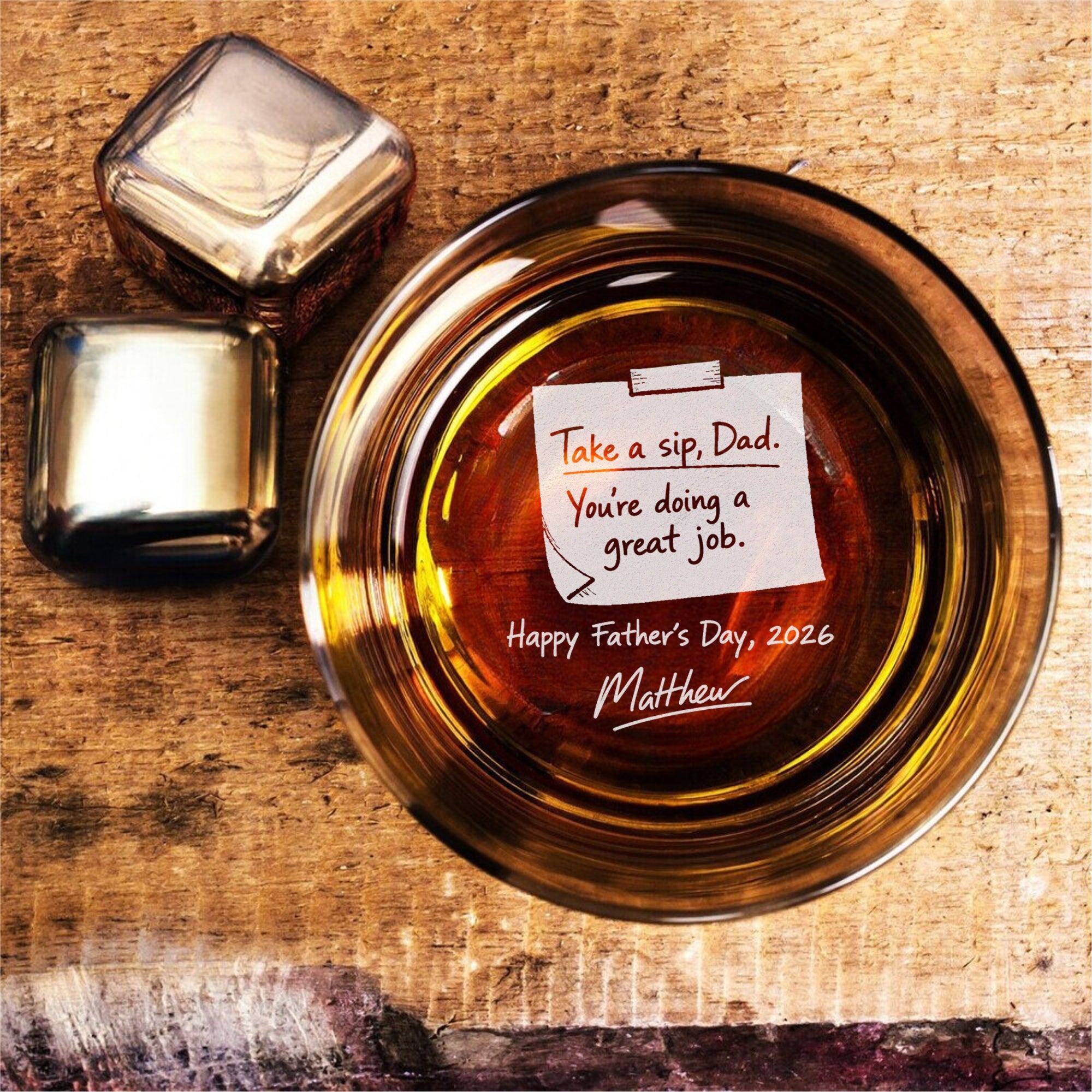 Take a Sip Dad Whiskey Glass – Personalized Father’s Day Gift