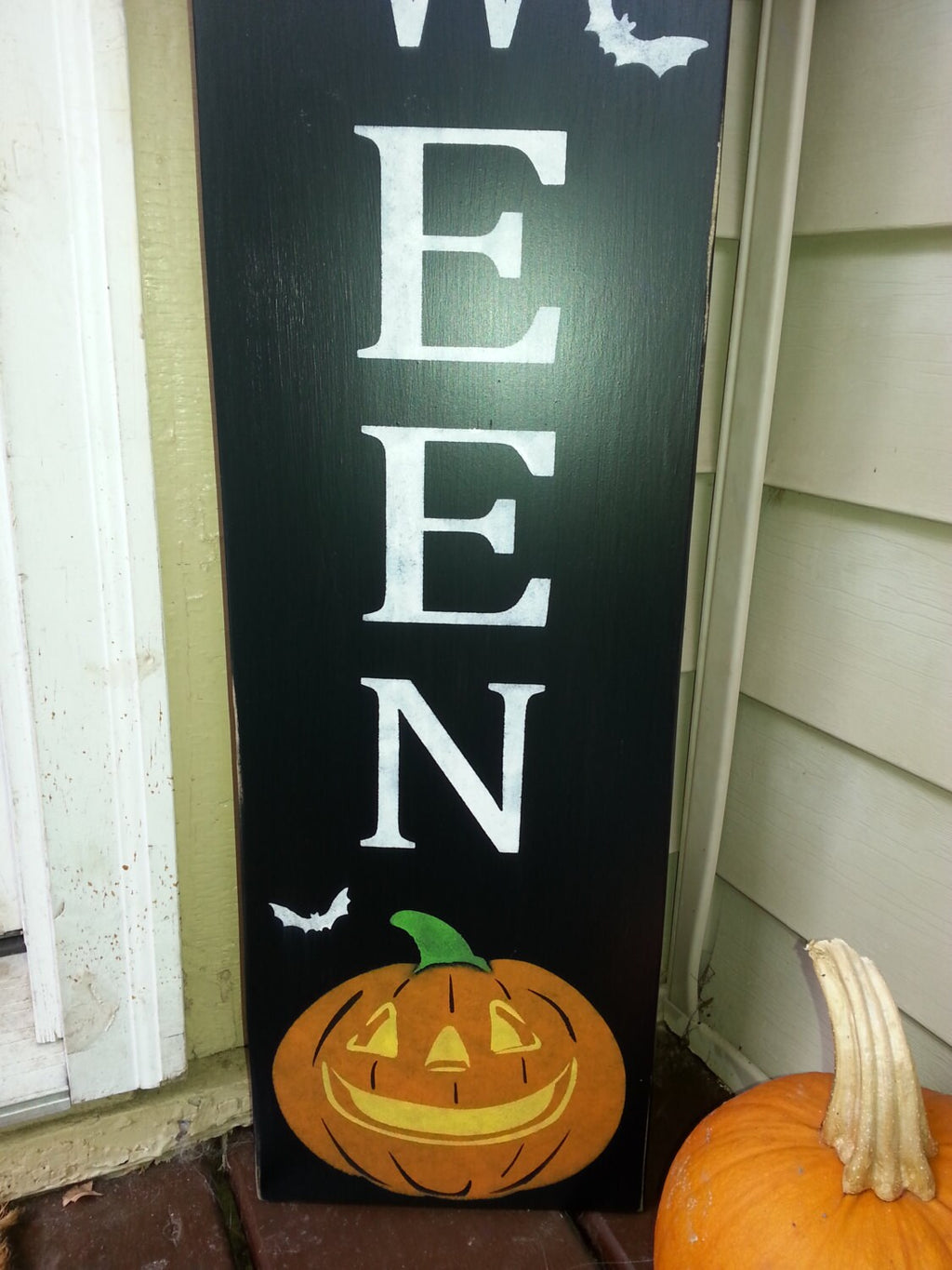 Happy Halloween Sign Reversible Wood Sign Entryway Sign Distressed Wood Rustic Decor Extra Large Oversized Porch Sign Front Door Pumpkin Bat