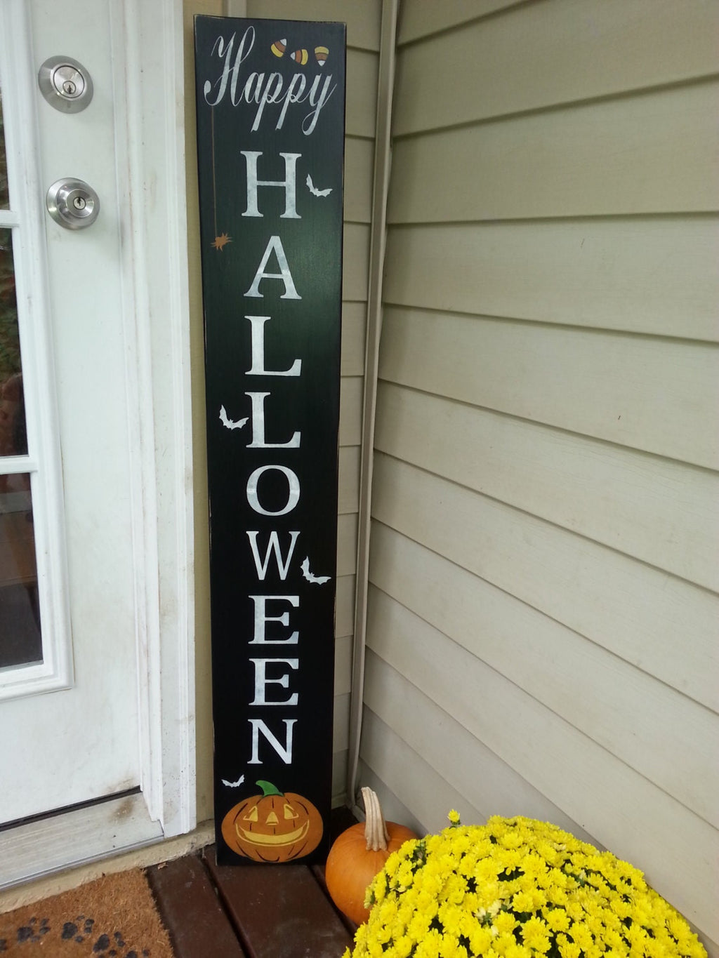 Happy Halloween Sign Reversible Wood Sign Entryway Sign Distressed Wood Rustic Decor Extra Large Oversized Porch Sign Front Door Pumpkin Bat