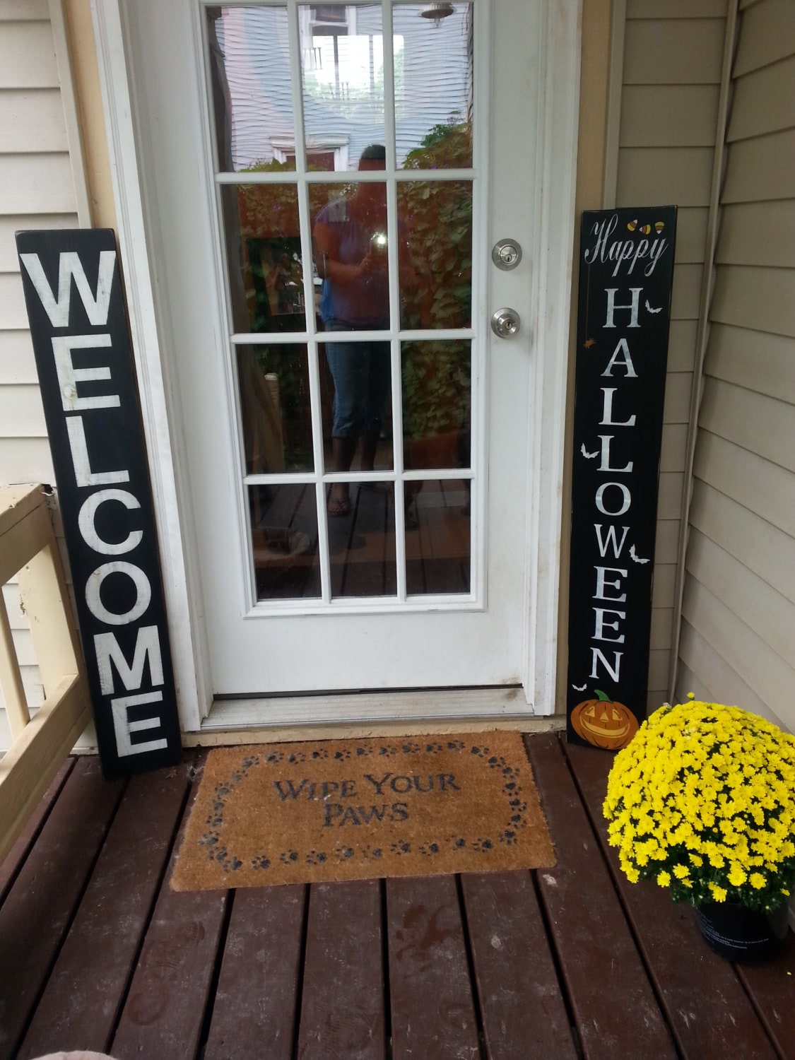 Happy Halloween Sign Reversible Wood Sign Entryway Sign Distressed Wood Rustic Decor Extra Large Oversized Porch Sign Front Door Pumpkin Bat