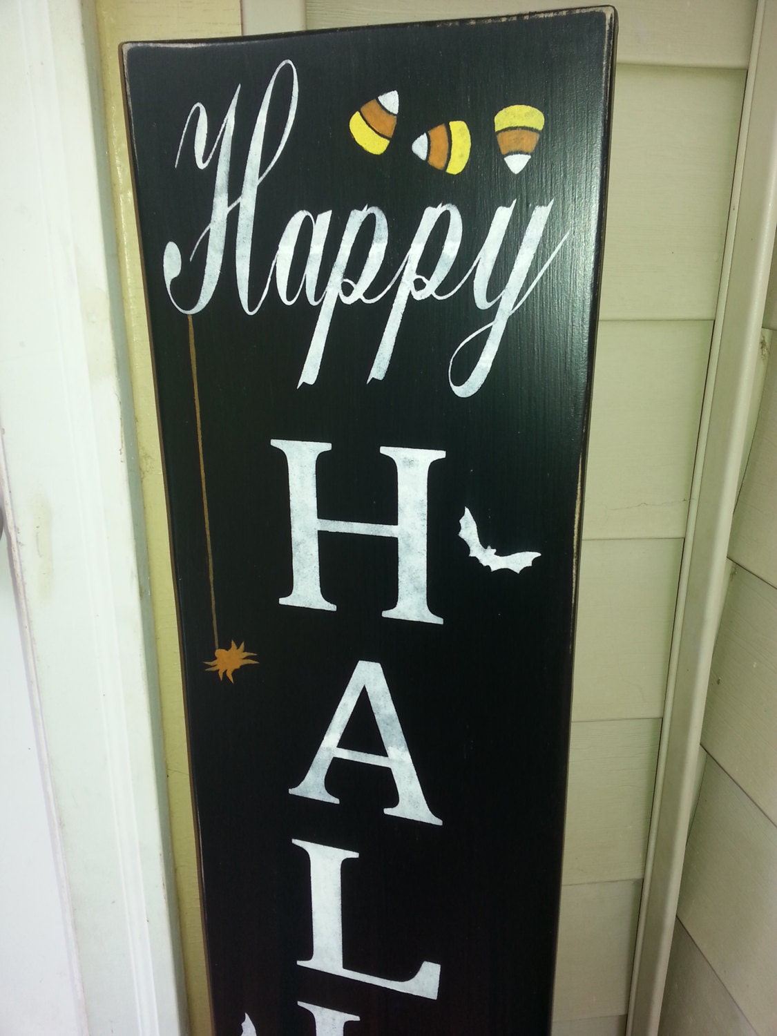 Happy Halloween Sign Reversible Wood Sign Entryway Sign Distressed Wood Rustic Decor Extra Large Oversized Porch Sign Front Door Pumpkin Bat