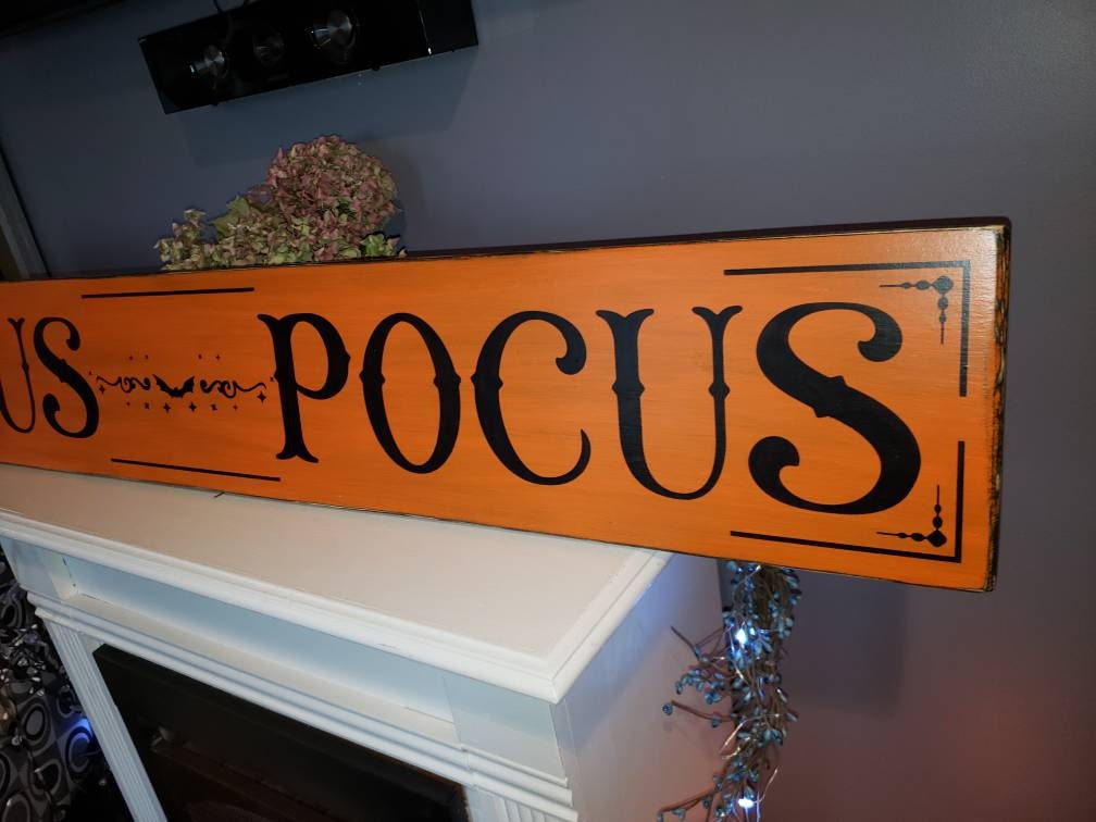 Hocus Pocus Sign Large Horizontal Halloween Sign Spooky Fall Decor Rustic Primitive Halloween Distressed Wood Wall Hanging Witch Decoration