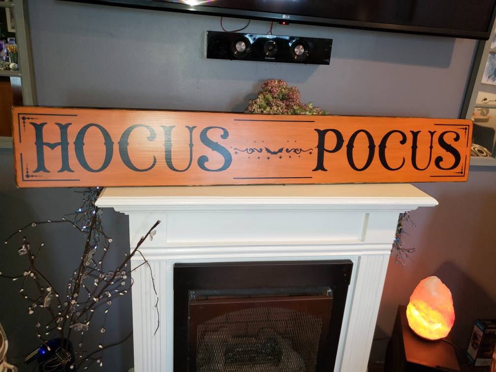 Hocus Pocus Sign Large Horizontal Halloween Sign Spooky Fall Decor Rustic Primitive Halloween Distressed Wood Wall Hanging Witch Decoration