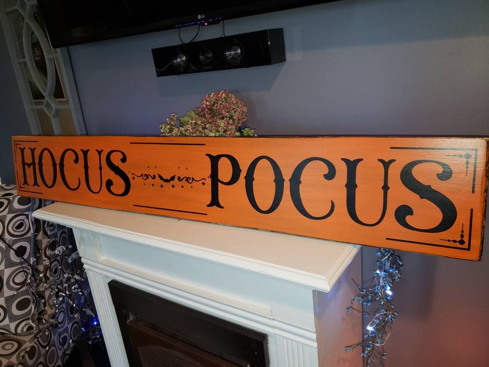 Hocus Pocus Sign Large Horizontal Halloween Sign Spooky Fall Decor Rustic Primitive Halloween Distressed Wood Wall Hanging Witch Decoration