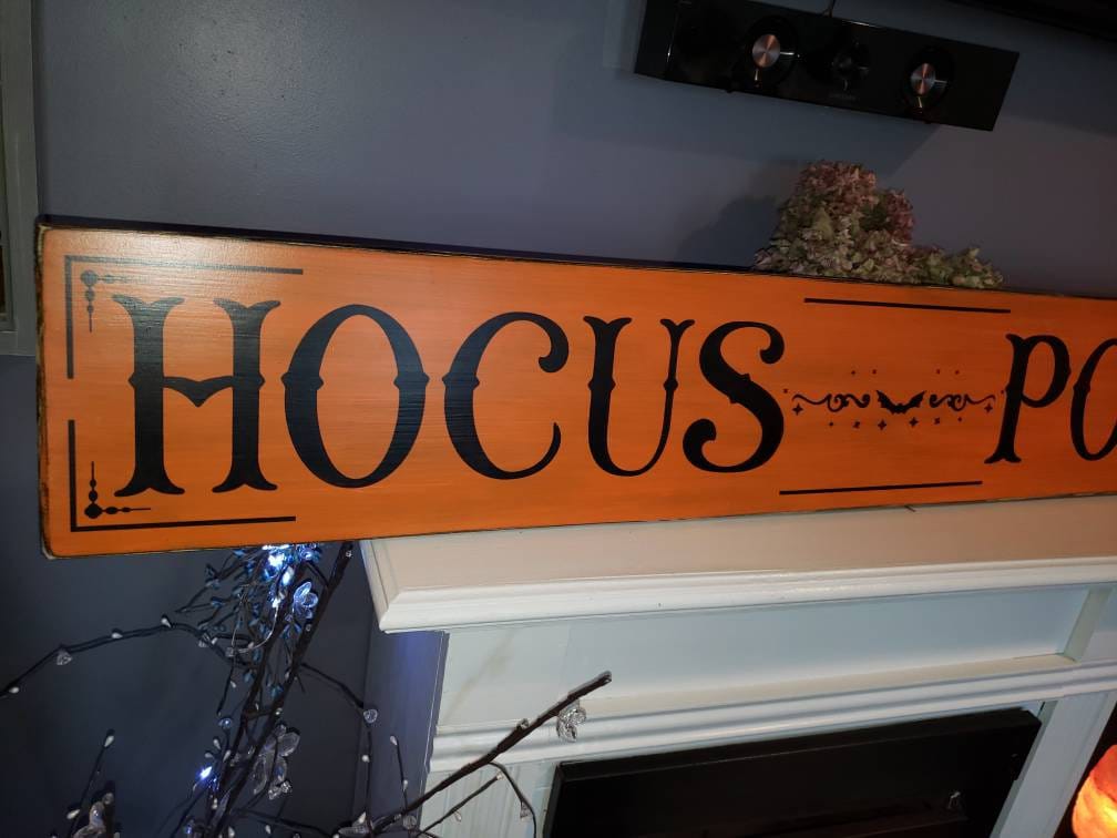 Hocus Pocus Sign Large Horizontal Halloween Sign Spooky Fall Decor Rustic Primitive Halloween Distressed Wood Wall Hanging Witch Decoration