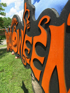 Halloween Jack O Lantern Spooky Forest Black Cat Prop Wooden Decor Fall Autumn Decoration Sign Orange And Black Haunted Grave Yard Theme