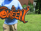 Halloween Jack O Lantern Spooky Forest Black Cat Prop Wooden Decor Fall Autumn Decoration Sign Orange And Black Haunted Grave Yard Theme