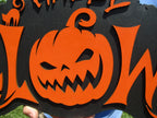 Halloween Jack O Lantern Spooky Forest Black Cat Prop Wooden Decor Fall Autumn Decoration Sign Orange And Black Haunted Grave Yard Theme