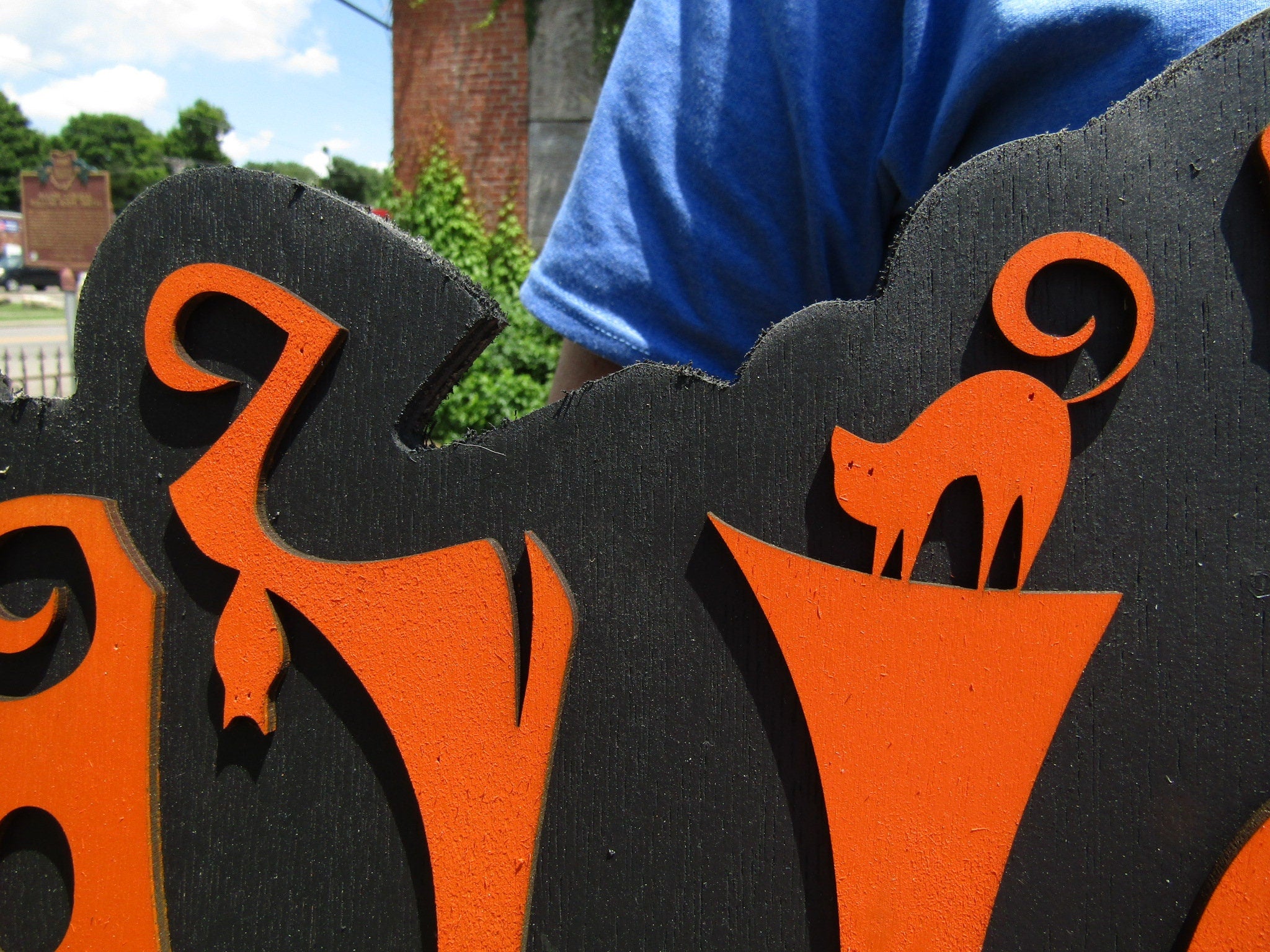 Halloween Jack O Lantern Spooky Forest Black Cat Prop Wooden Decor Fall Autumn Decoration Sign Orange And Black Haunted Grave Yard Theme