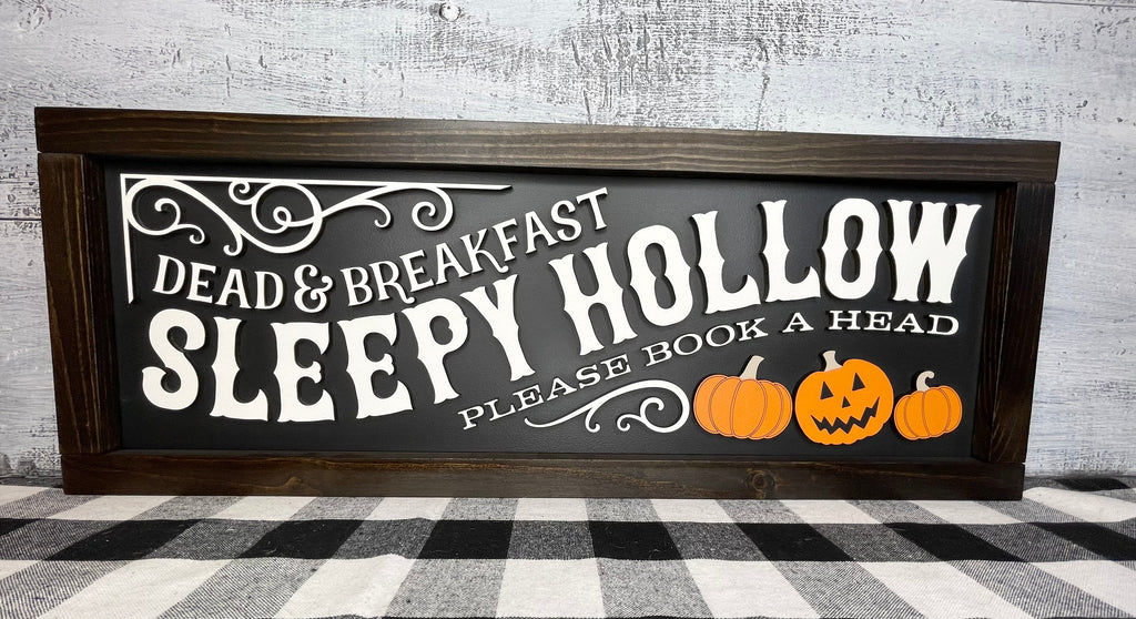 Sleepy Hollow Dead and Breakfast, 3D Halloween Sign, Halloween Decor, Pumpkins, Spooky Decor, Mantel Decor