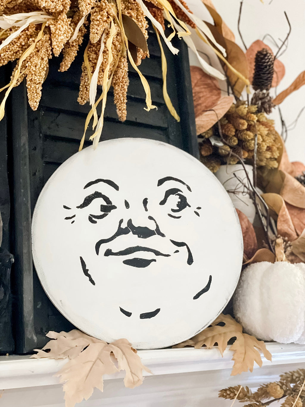 Man In the moon sign, Halloween decor, Halloween sign, fall sign, Falloween, man in the moon, fall mantle, Halloween shelf, Halloween