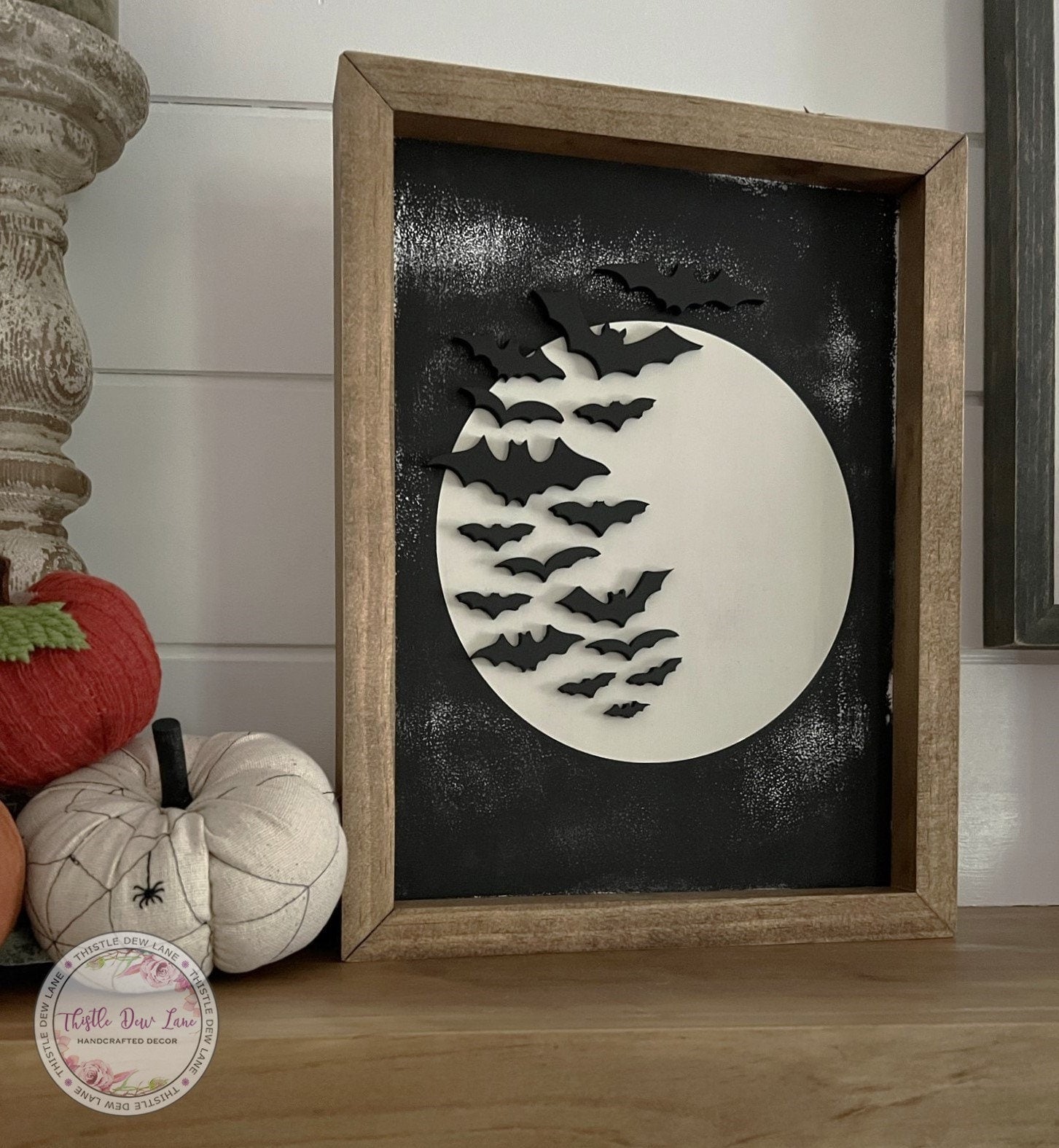 Bat Halloween sign, Swarming bats, Modern Halloween decor, 3D black and white Halloween sign, Spooky party decor,  Halloween fireplace decor
