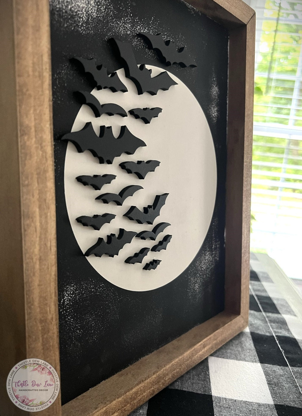 Bat Halloween sign, Swarming bats, Modern Halloween decor, 3D black and white Halloween sign, Spooky party decor,  Halloween fireplace decor