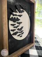 Bat Halloween sign, Swarming bats, Modern Halloween decor, 3D black and white Halloween sign, Spooky party decor,  Halloween fireplace decor