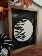 Bat Halloween sign, Swarming bats, Modern Halloween decor, 3D black and white Halloween sign, Spooky party decor,  Halloween fireplace decor