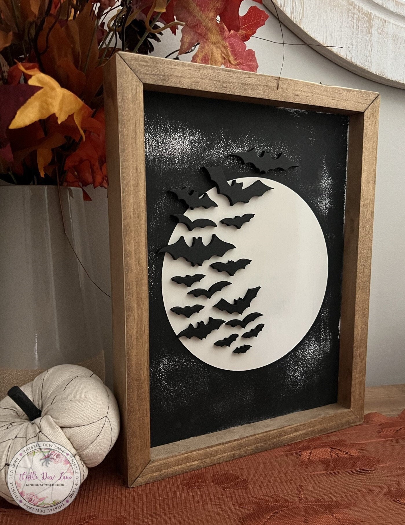 Bat Halloween sign, Swarming bats, Modern Halloween decor, 3D black and white Halloween sign, Spooky party decor,  Halloween fireplace decor