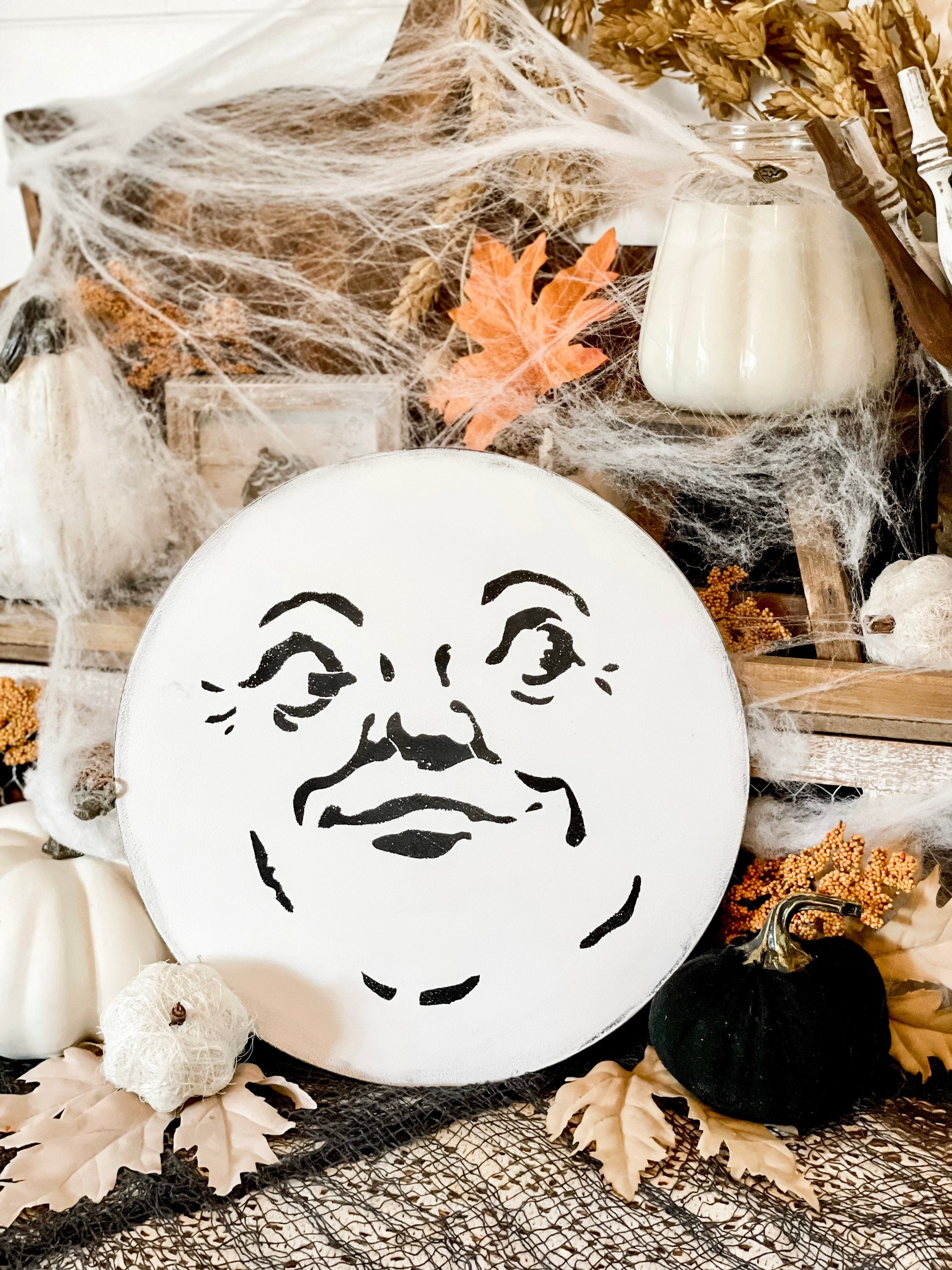 Man In the moon sign, Halloween decor, Halloween sign, fall sign, Falloween, man in the moon, fall mantle, Halloween shelf, Halloween