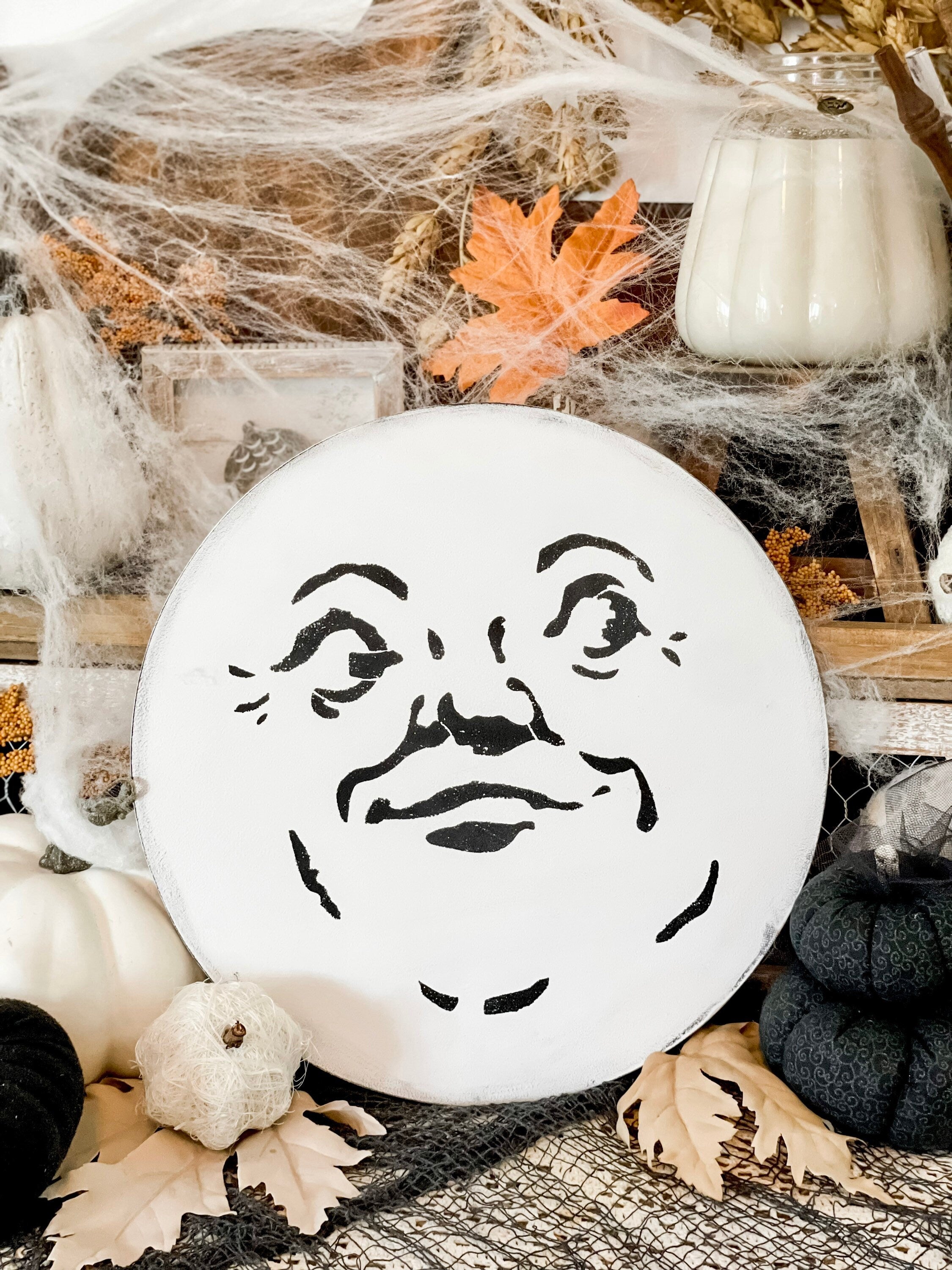 Man In the moon sign, Halloween decor, Halloween sign, fall sign, Falloween, man in the moon, fall mantle, Halloween shelf, Halloween