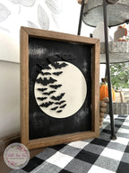 Bat Halloween sign, Swarming bats, Modern Halloween decor, 3D black and white Halloween sign, Spooky party decor,  Halloween fireplace decor
