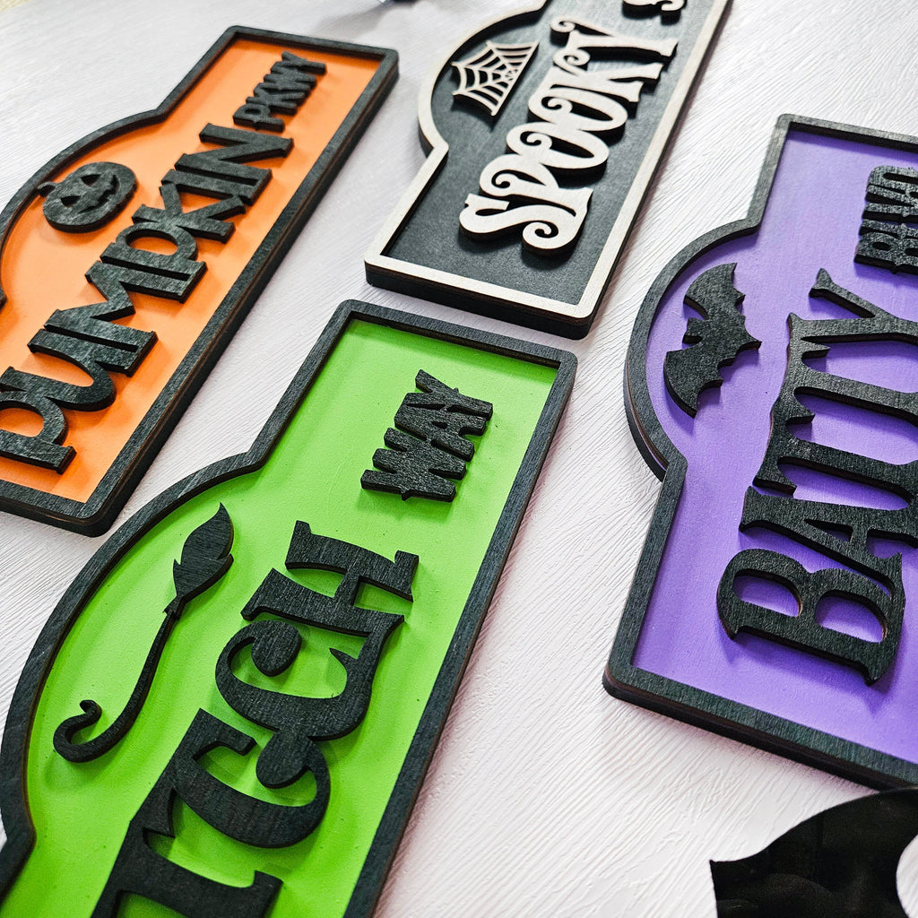 Halloween Street Sign Wood Home Decor | Halloween Table Decor | Tiered Tray Sign | Spooky Shelf Sitter