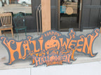 Halloween Jack O Lantern Spooky Forest Black Cat Prop Wooden Decor Fall Autumn Decoration Sign Orange And Black Haunted Grave Yard Theme