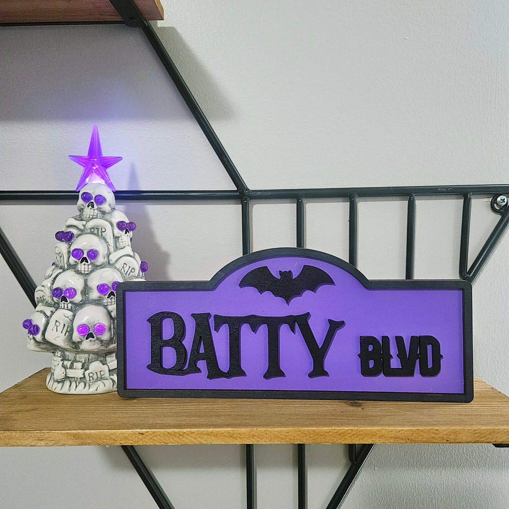 Halloween Street Sign Wood Home Decor | Halloween Table Decor | Tiered Tray Sign | Spooky Shelf Sitter