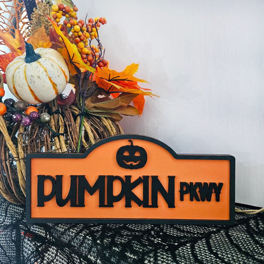 Halloween Street Sign Wood Home Decor | Halloween Table Decor | Tiered Tray Sign | Spooky Shelf Sitter