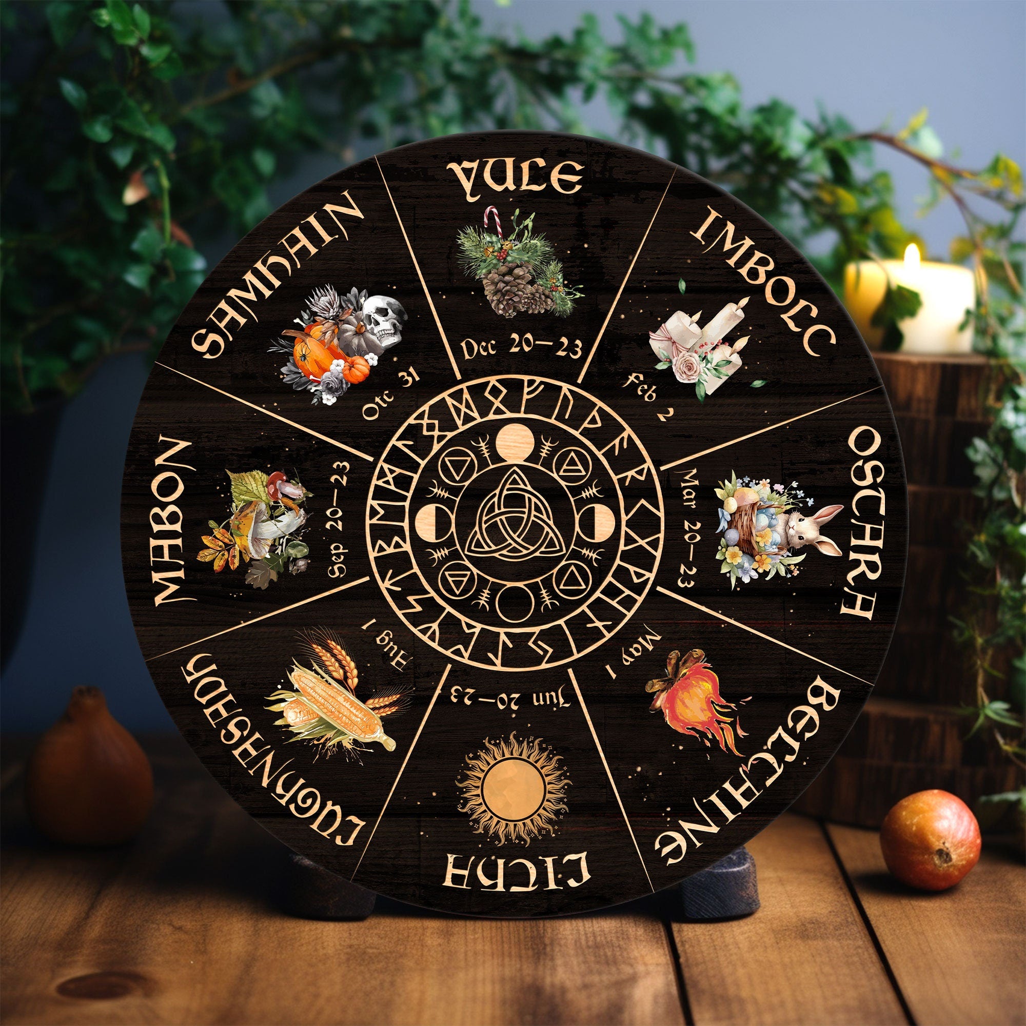 Personalized Pentagram Wheel Of The Year Wooden Sign