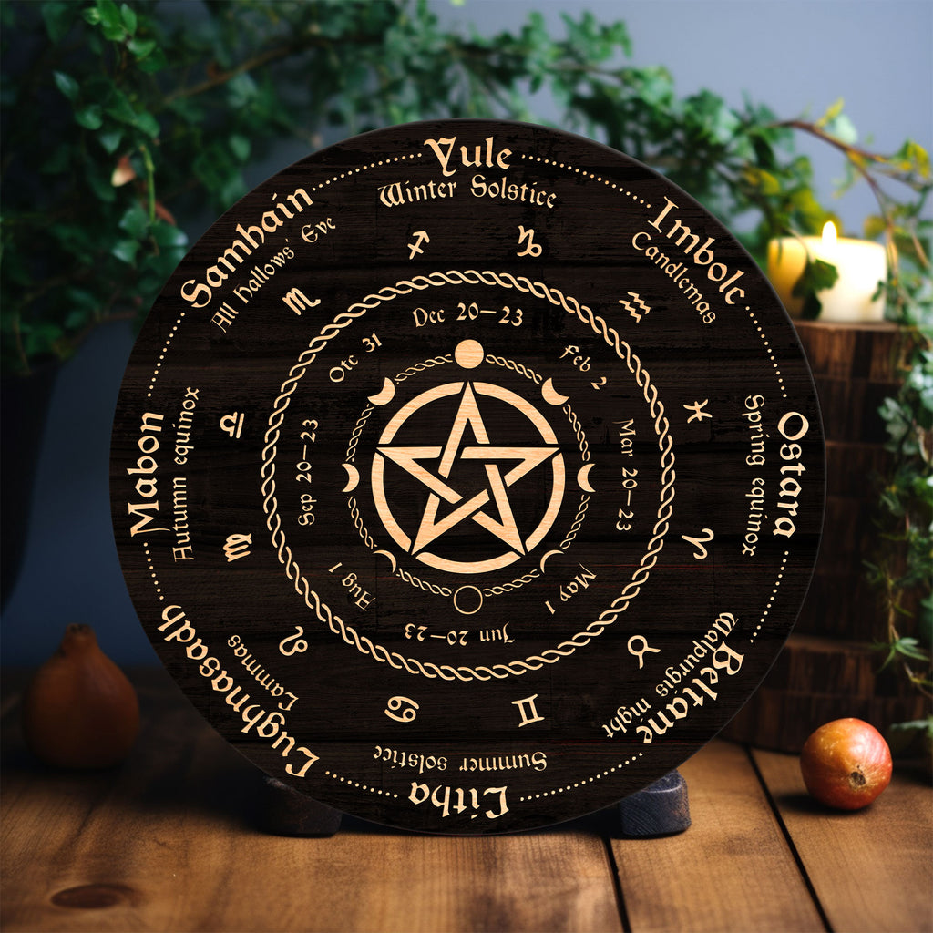 Personalized Pentagram Wheel Of The Year Wooden Sign