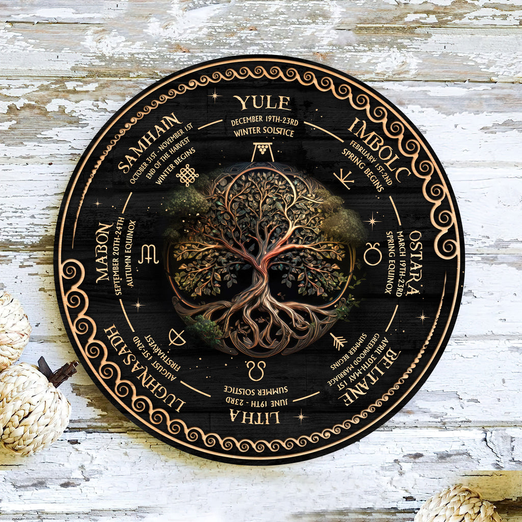Personalized Tree of Life Wheel Of The Year Wooden Sign